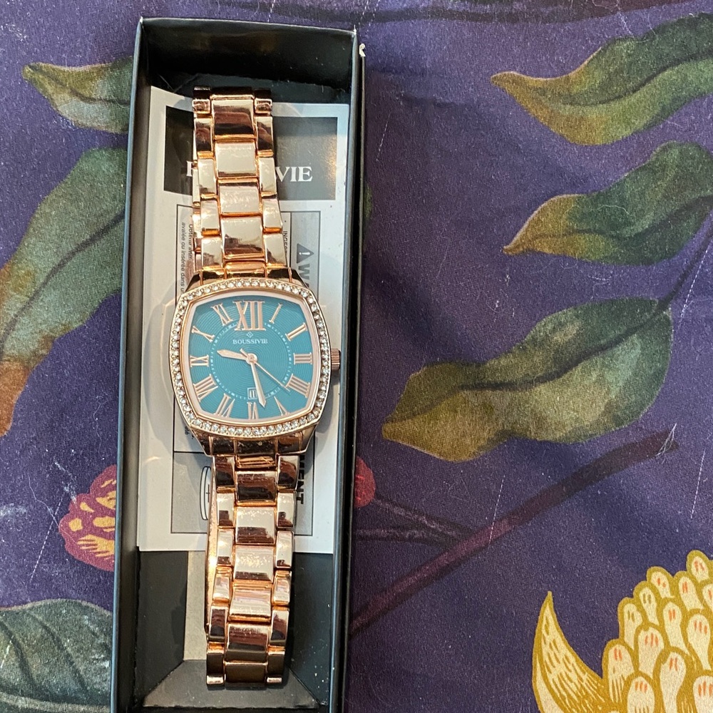 Avon Rose Gold Watch with Blue Dial